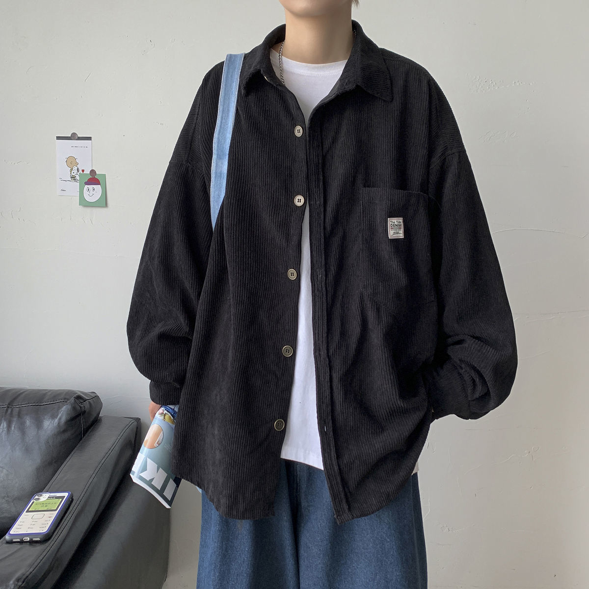Privathinker Corduroy Long Sleeve Shirts - Unisex Fashion Casual Oversize Shirt Printed Clothing