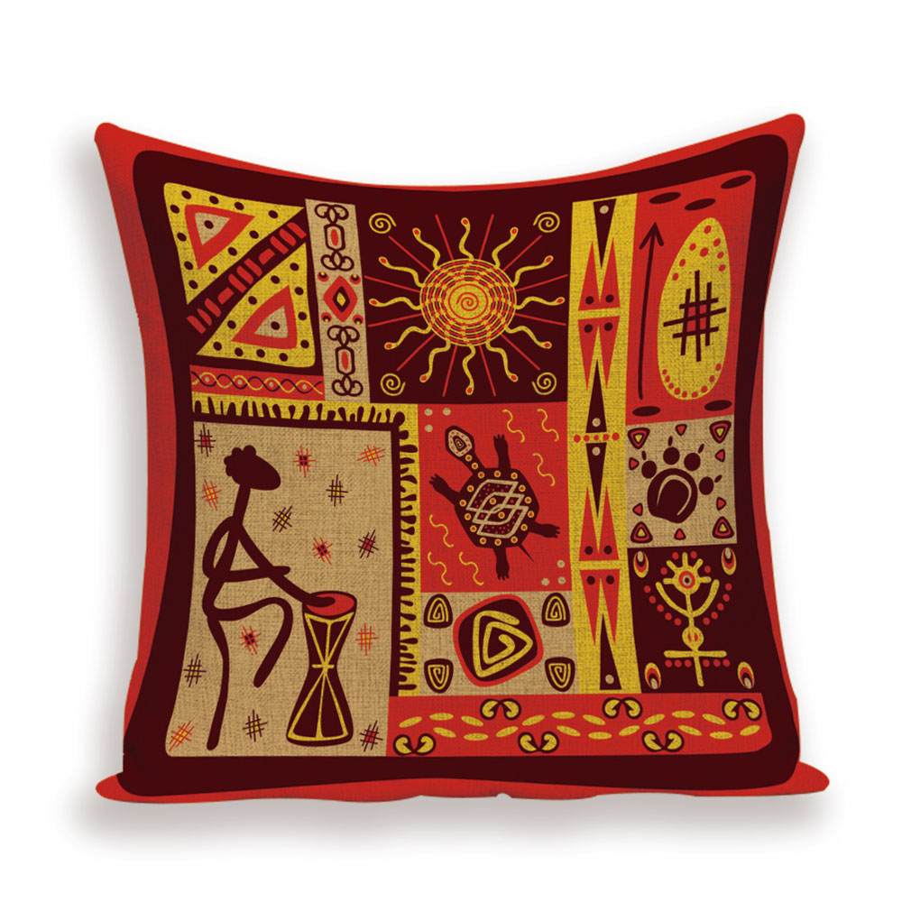 African Style Cushion Cover, African Style Pillow Case Linen Print Color Cloth for Sofa Throw Pillows