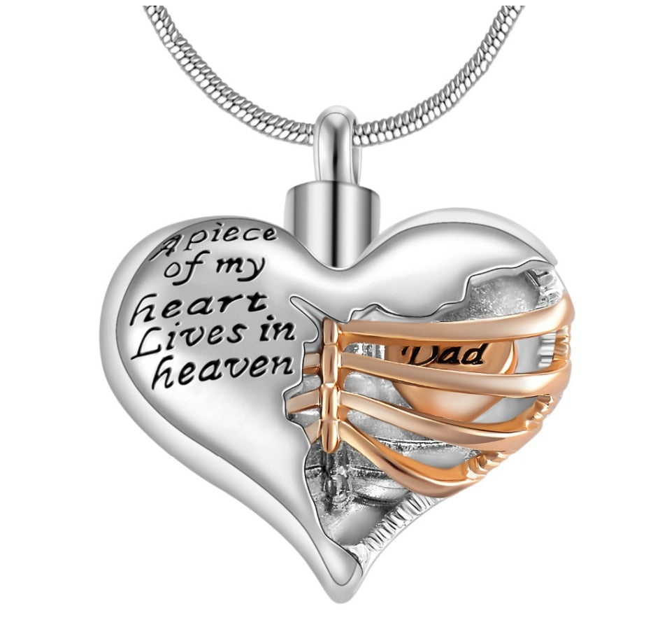 Locket A piece of my heart lives in Heaven, Two Tone Locket Heart necklace jewelry keepsake pendant
