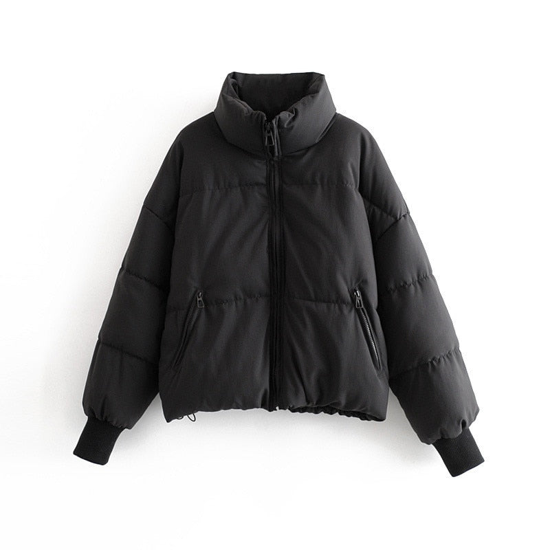 Gtealife Fashion Stand Collar Parkas Thick Warm Winter Bubble Coats Khaki Jackets Pockets Zipper Simple Overcoats