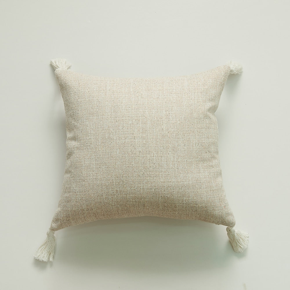 Home Decorative Pure Color Cotton Hemp Tassel Pillow Cover For Home Simple Art Style Square Pillow Cushion Cover