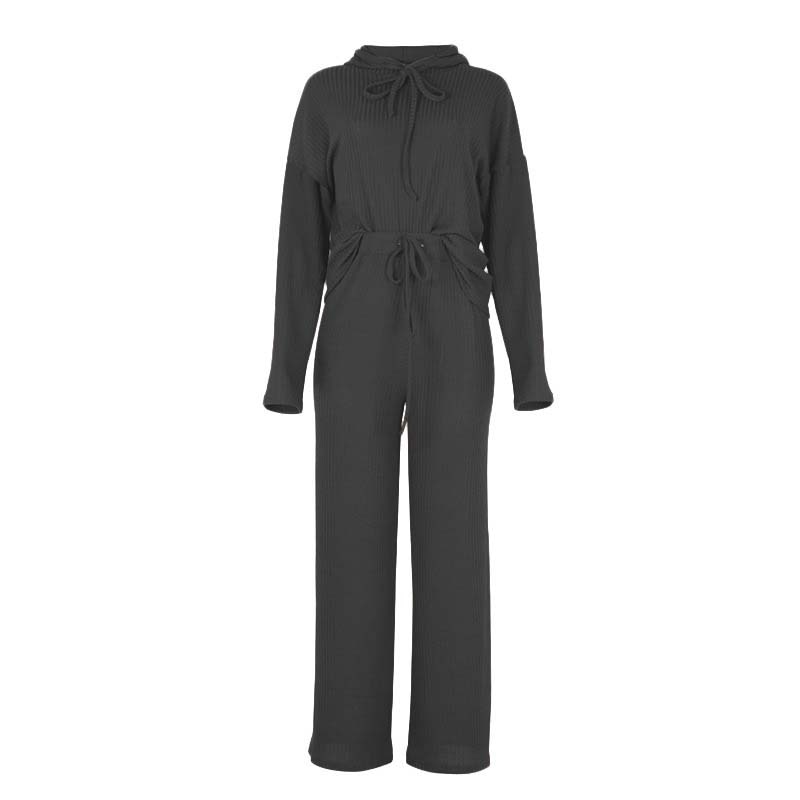 Knitted Pajama Set, Hooded Pajama Pants, Home Long Sleeve Sleepwear Loose Lounge Wear
