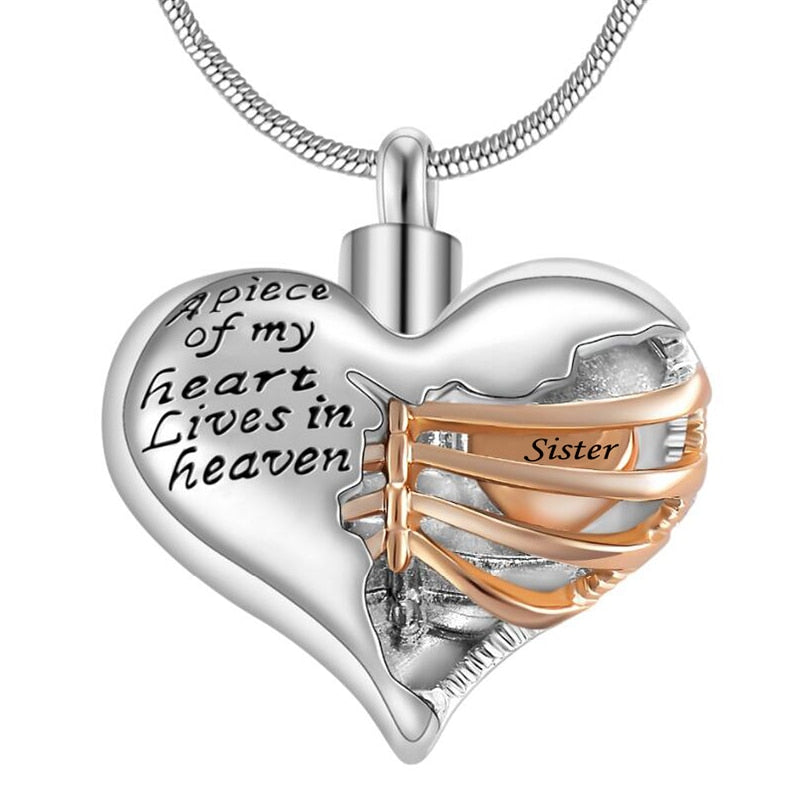 Locket A piece of my heart lives in Heaven, Two Tone Locket Heart necklace jewelry keepsake pendant