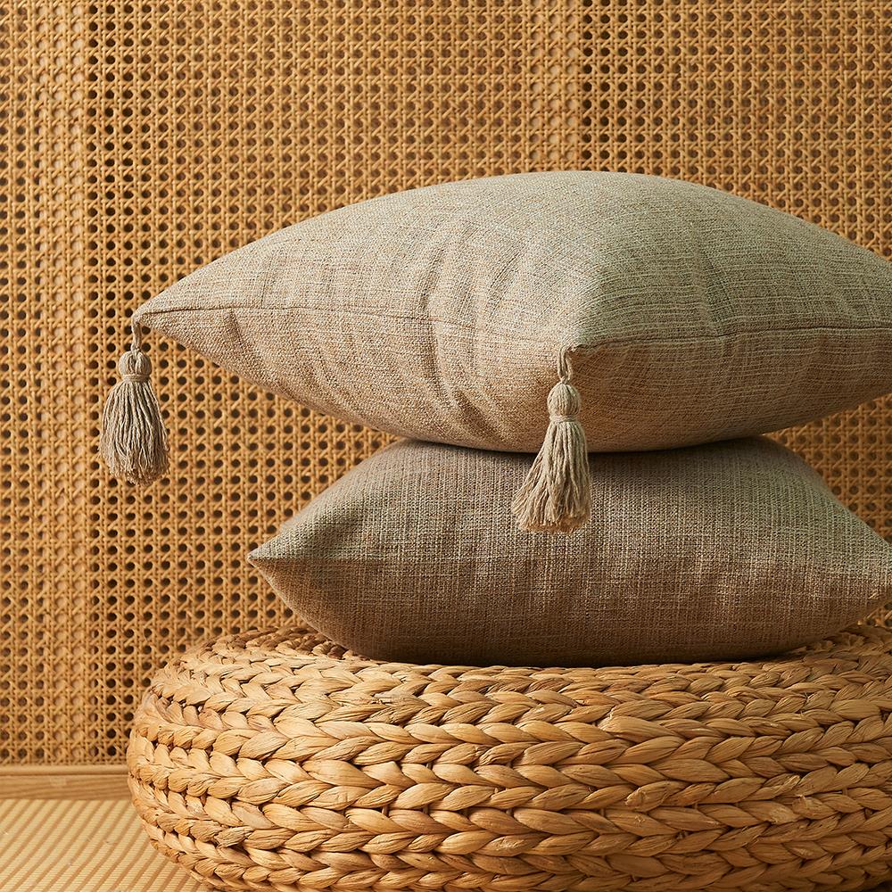 Home Decorative Pure Color Cotton Hemp Tassel Pillow Cover For Home Simple Art Style Square Pillow Cushion Cover