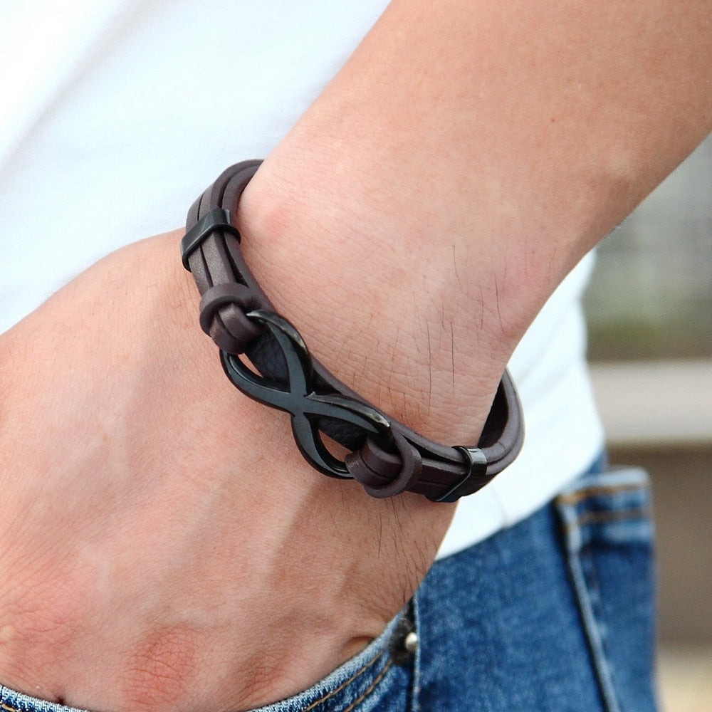 XQNI Stainless Steel Leather Bracelet Infinity Logo Special Popular Pattern Bracelet DIY Size Valentine Day Jewelry Gift