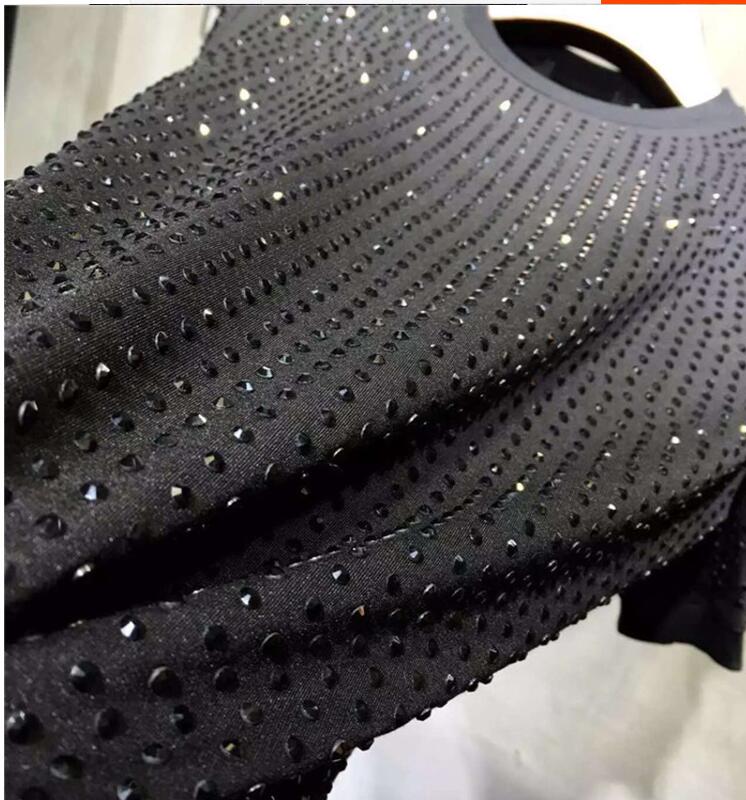 Drill T-shirt Rhinestones Short Sleeve Heavy industry T-shirt