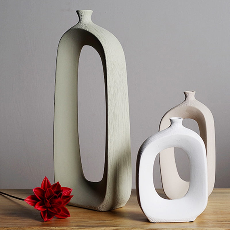 Brushed Ceramic Vase, Vintage Nordic Style Home Decoration Vase, Table Decor Ornaments Dried Flower Vase, Flower Vases - Home Decor