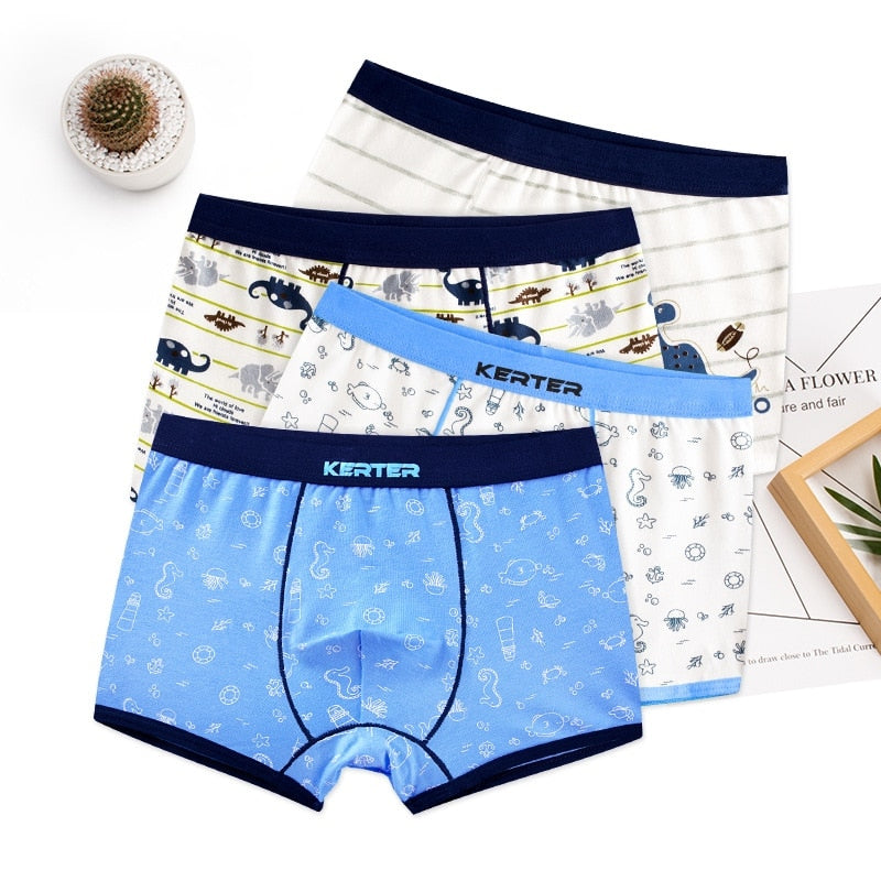 4pcs 100% Cotton Boys Underwear, Kids Quality Boxer Shorts 3-14 Years Old