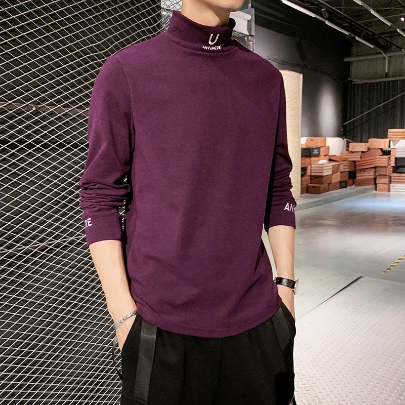 Cashmere T-Shirts Long Sleeve Embroidery Letter T Shirt Turtleneck Streetwear Casual T-shirts Fashion Tee