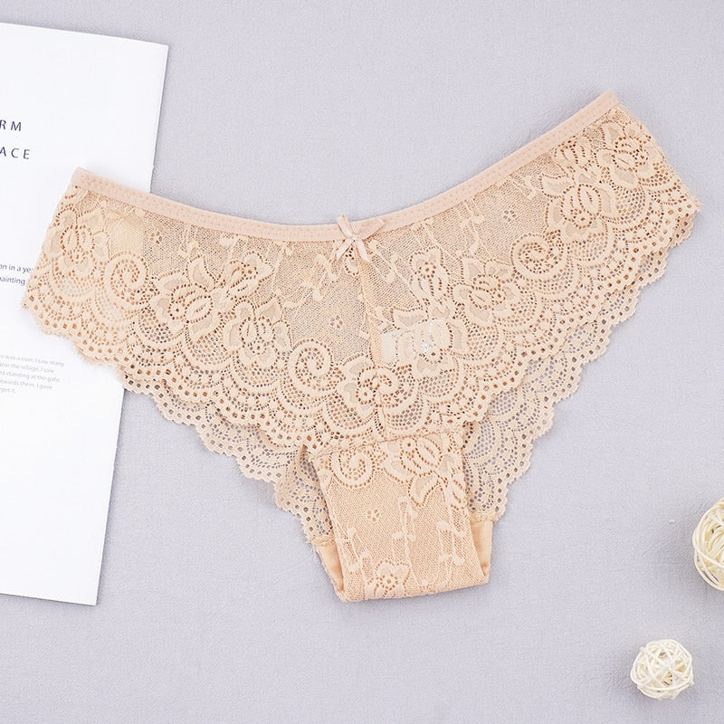 Fashion Sexy Full Lace Panties Transparent Briefs Low Cut Panty Breathable