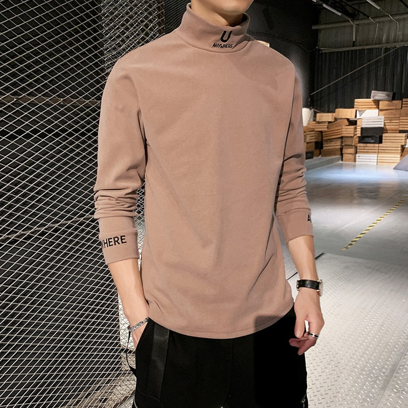 Cashmere T-Shirts Long Sleeve Embroidery Letter T Shirt Turtleneck Streetwear Casual T-shirts Fashion Tee