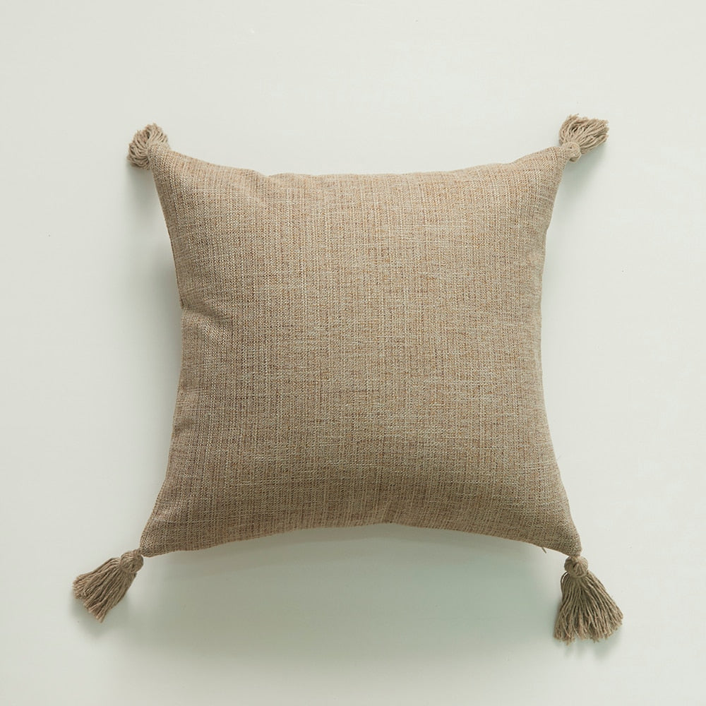 Home Decorative Pure Color Cotton Hemp Tassel Pillow Cover For Home Simple Art Style Square Pillow Cushion Cover