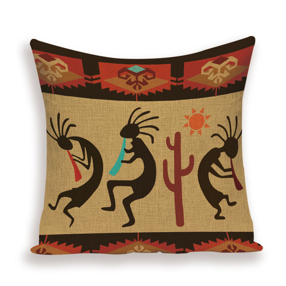 African Style Cushion Cover, African Style Pillow Case Linen Print Color Cloth for Sofa Throw Pillows