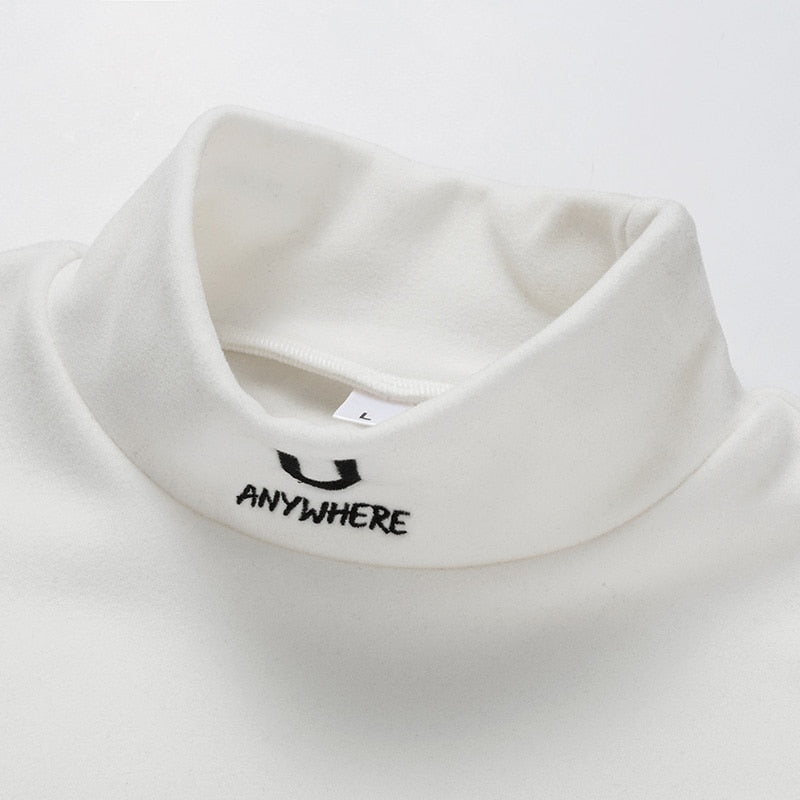 Cashmere T-Shirts Long Sleeve Embroidery Letter T Shirt Turtleneck Streetwear Casual T-shirts Fashion Tee