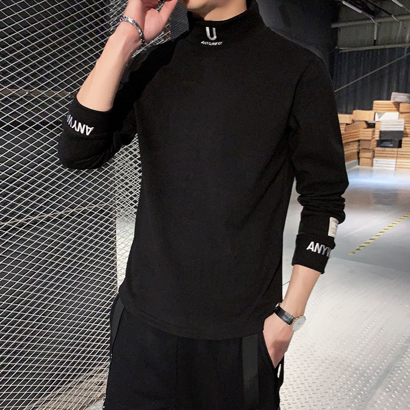 Cashmere T-Shirts Long Sleeve Embroidery Letter T Shirt Turtleneck Streetwear Casual T-shirts Fashion Tee