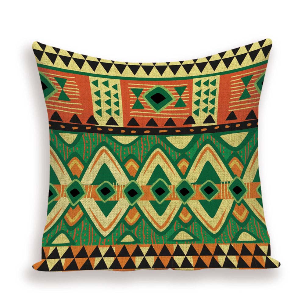 African Style Cushion Cover, African Style Pillow Case Linen Print Color Cloth for Sofa Throw Pillows