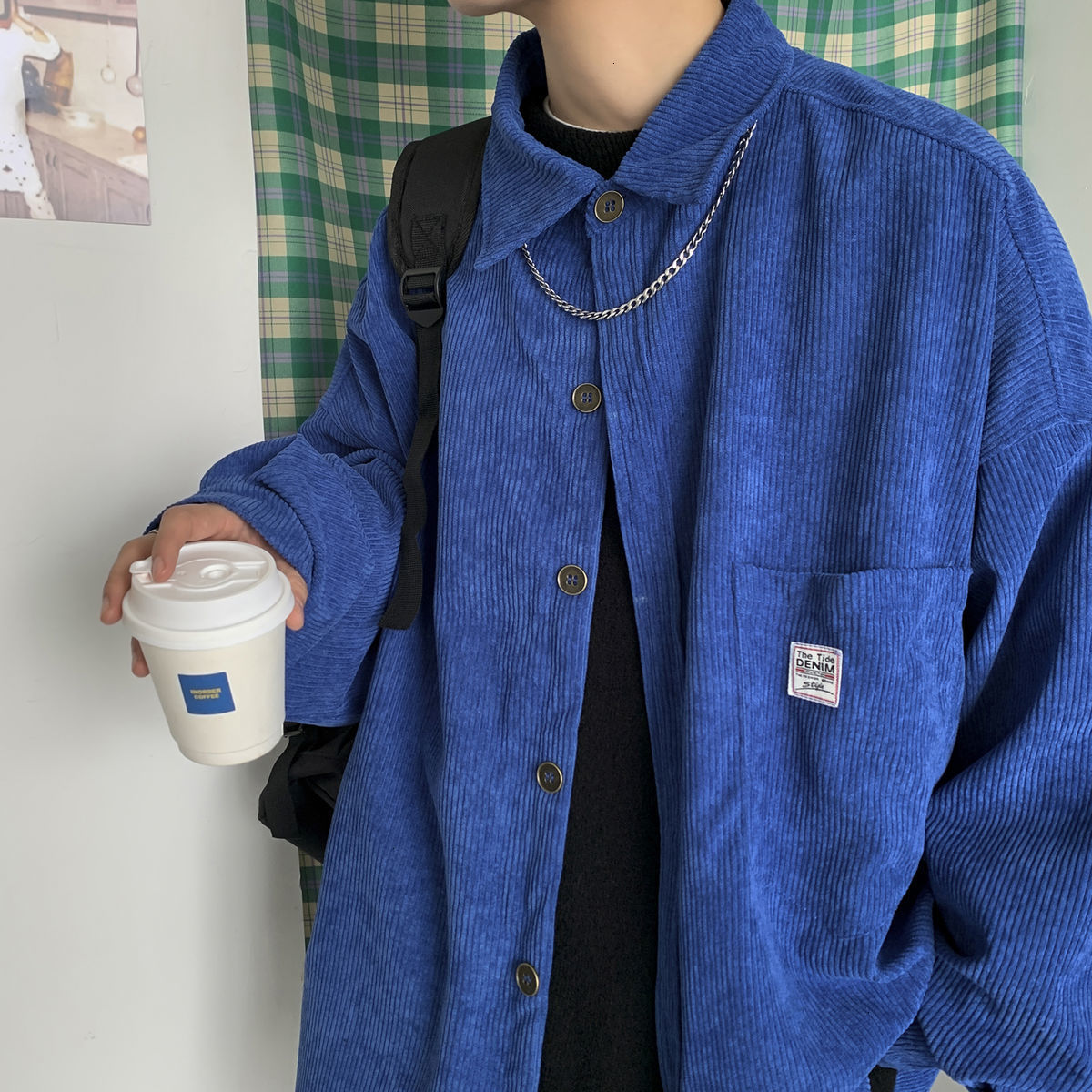 Privathinker Corduroy Long Sleeve Shirts - Unisex Fashion Casual Oversize Shirt Printed Clothing