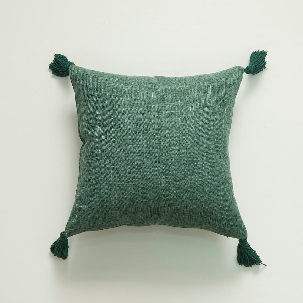 Home Decorative Pure Color Cotton Hemp Tassel Pillow Cover For Home Simple Art Style Square Pillow Cushion Cover