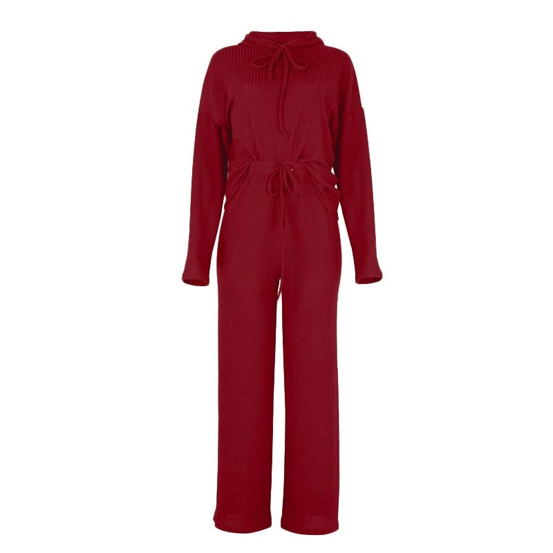 Knitted Pajama Set, Hooded Pajama Pants, Home Long Sleeve Sleepwear Loose Lounge Wear