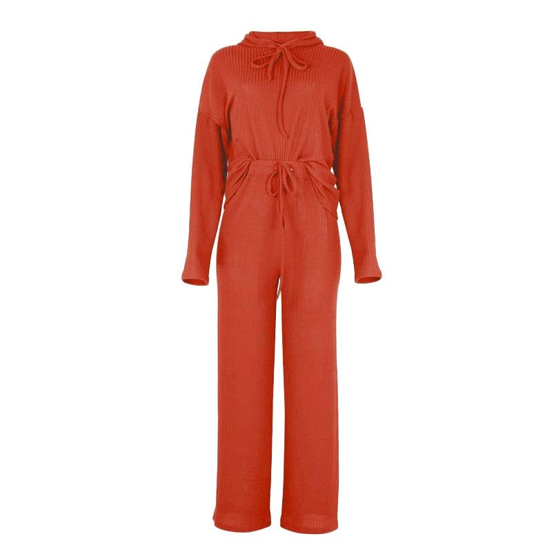 Knitted Pajama Set, Hooded Pajama Pants, Home Long Sleeve Sleepwear Loose Lounge Wear