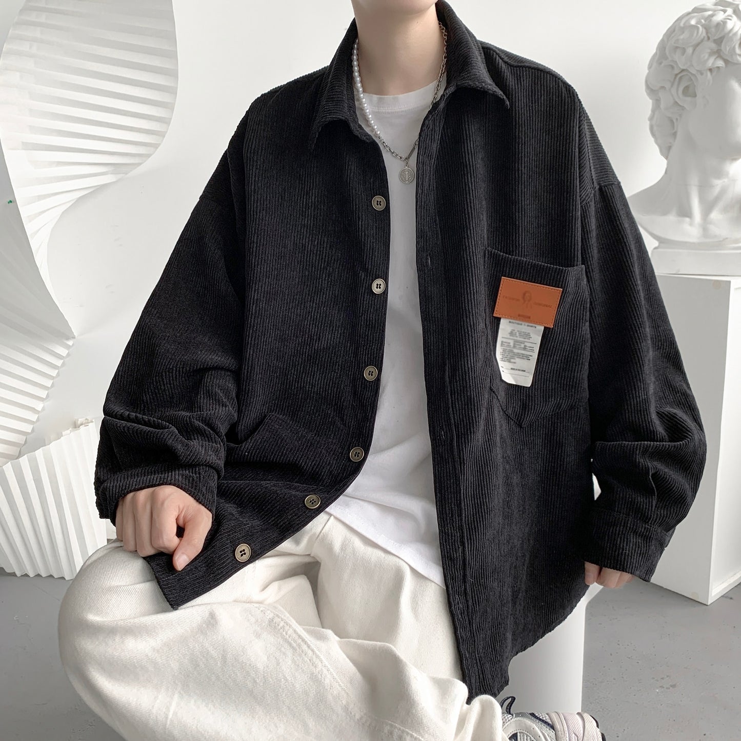 Privathinker Corduroy Long Sleeve Shirts - Unisex Fashion Casual Oversize Shirt Printed Clothing