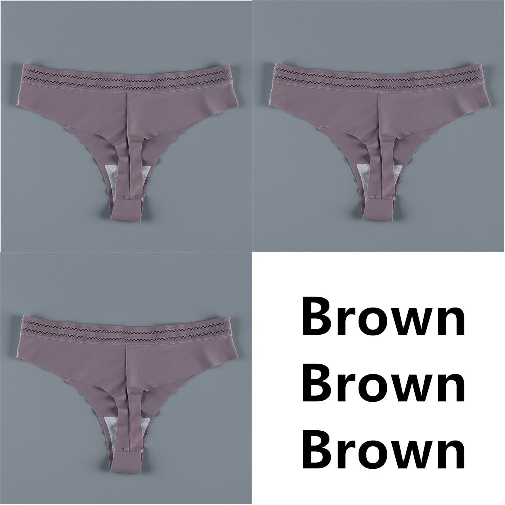 Panties Seamless Panty Set Solid Invisible Underwear Sexy Low Waist Briefs Underpants Lingerie 3 Pcs