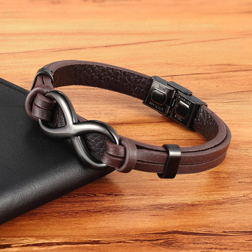 XQNI Stainless Steel Leather Bracelet Infinity Logo Special Popular Pattern Bracelet DIY Size Valentine Day Jewelry Gift