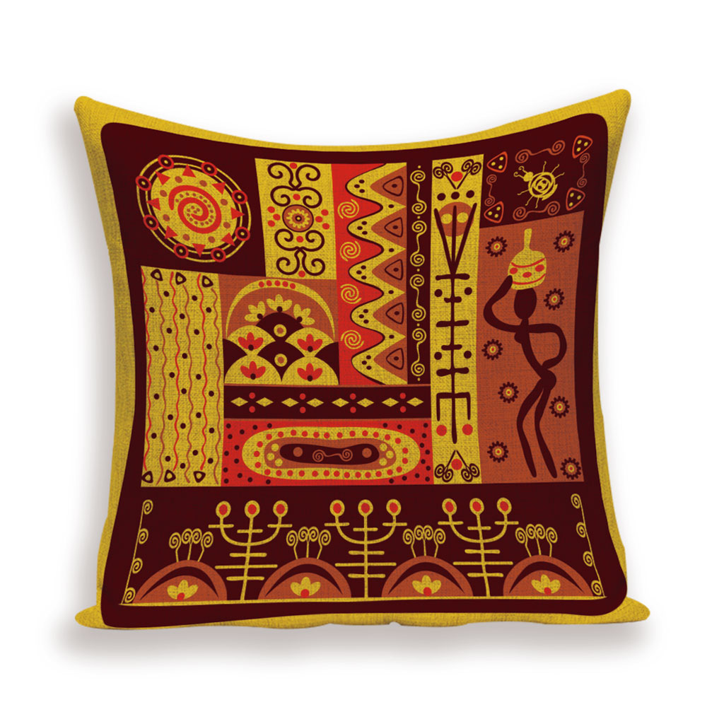 African Style Cushion Cover, African Style Pillow Case Linen Print Color Cloth for Sofa Throw Pillows
