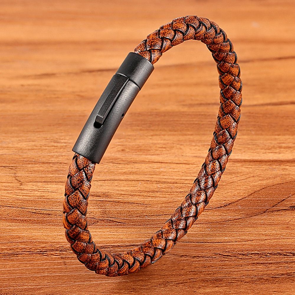 XQNI New Classic Style Leather Bracelet Simple Black Stainless Steel Button Neutral Accessories Hand-woven Jewelry Gifts