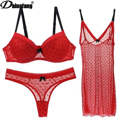 DAINAFANG Brand Lingerie 36/80 38/85 40/90 42/95 BC Cup Bra and Brief Sexy Clothes Nightgown Underwear Sets Panties