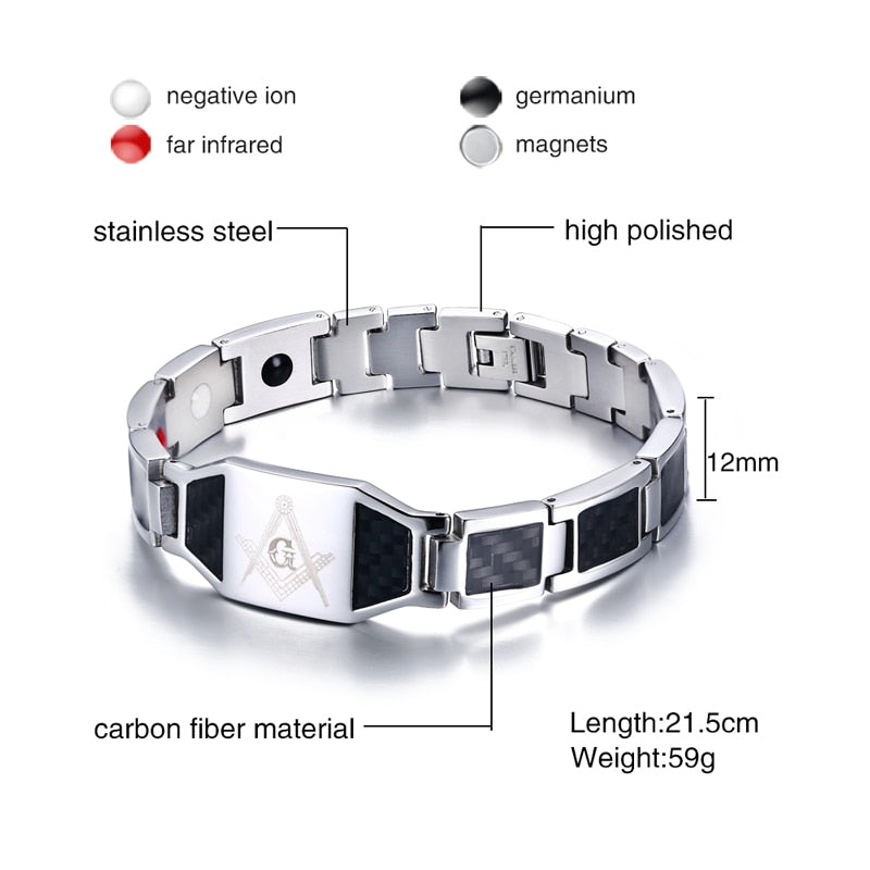 Custom Made Bracelet, Black Stainless Steel Bracelet with Carbon Fiber Inlay Logo Fashion Jewelry