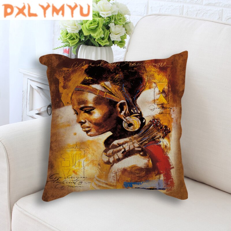 Decorative Cushion Colorful African Women Art Painting Decorative Sofa Throw Pillow Cotton Linen Cushion Sofa Car Home Decor
