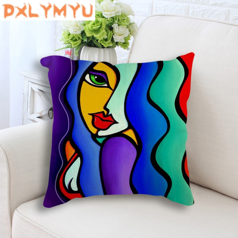Cushion Exaggerated Woman Oil Painting Design