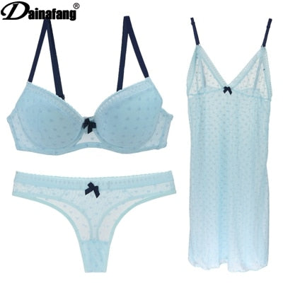 DAINAFANG Brand Lingerie 36/80 38/85 40/90 42/95 BC Cup Bra and Brief Sexy Clothes Nightgown Underwear Sets Panties