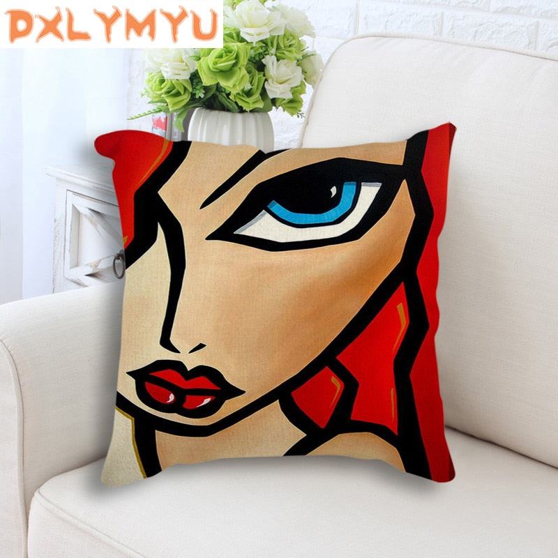Cushion Exaggerated Woman Oil Painting Design