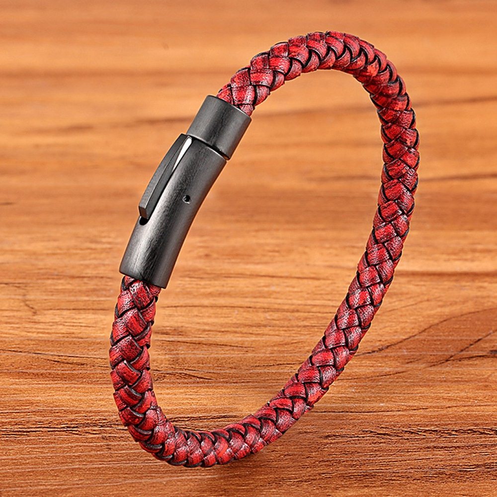 XQNI New Classic Style Leather Bracelet Simple Black Stainless Steel Button Neutral Accessories Hand-woven Jewelry Gifts