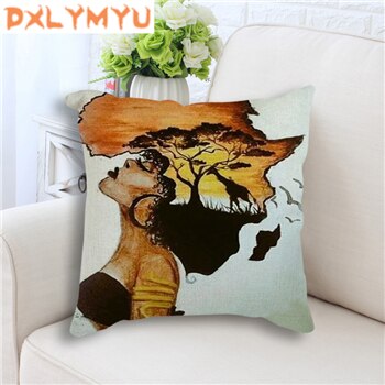 Decorative Cushion Colorful African Women Art Painting Decorative Sofa Throw Pillow Cotton Linen Cushion Sofa Car Home Decor