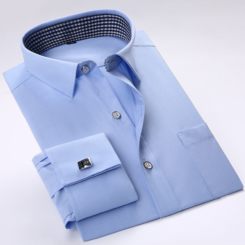 French Cufflinks Shirts Long Sleeve Tuxedo Brand Shirts Slim Fit French Cuff Dress Shirts