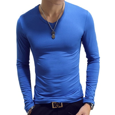 V Neck T Shirts Plain Long Sleeve Slim Fit Undershirt Armor Summer Casual Tee Tops Underwear Tshirt White Black