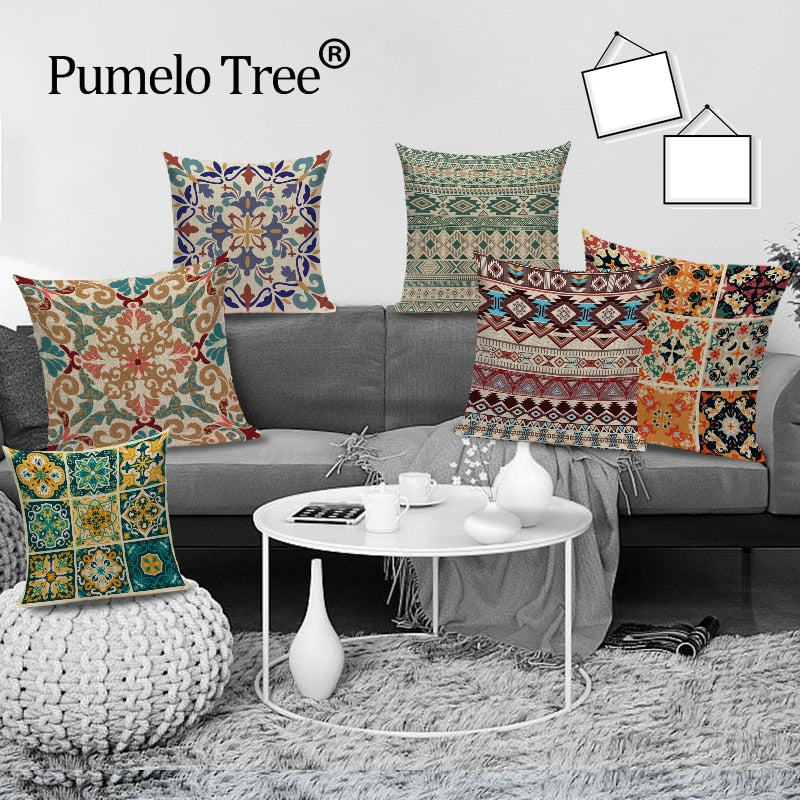 Boho Retro Pillow Case Abstract Geometric Decoration Throw Pillows Square Cushion Cover Home Decoration Bed Sofa Cushions Cover