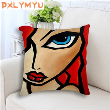 Cushion Exaggerated Woman Oil Painting Design