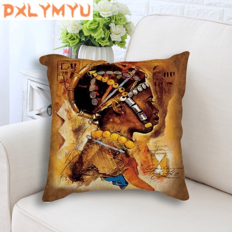 Decorative Cushion Colorful African Women Art Painting Decorative Sofa Throw Pillow Cotton Linen Cushion Sofa Car Home Decor