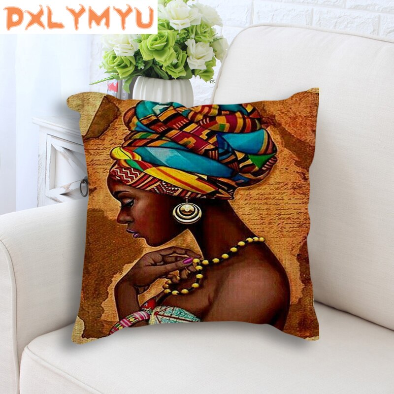 Decorative Cushion Colorful African Women Art Painting Decorative Sofa Throw Pillow Cotton Linen Cushion Sofa Car Home Decor