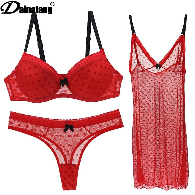 DAINAFANG Brand Lingerie 36/80 38/85 40/90 42/95 BC Cup Bra and Brief Sexy Clothes Nightgown Underwear Sets Panties