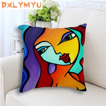Cushion Exaggerated Woman Oil Painting Design