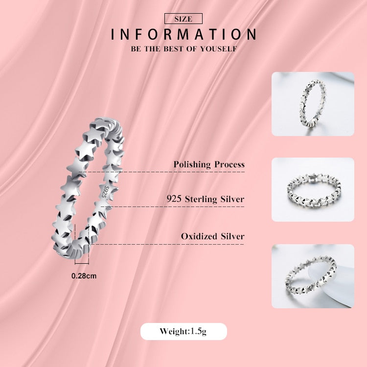 Moidan Genuine Star Real 925 sterling silver jewelry Trail Stackable Wedding Finger Stars Ring New Fashion Style Rings
