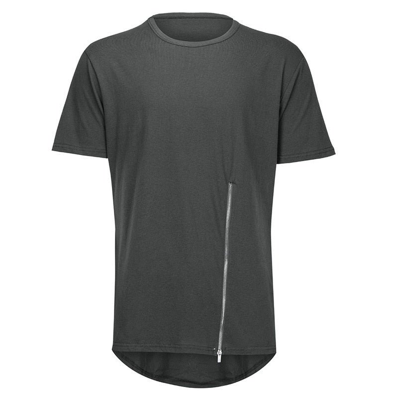 Fashion Asymmetrical Short Sleeve Zipper T-shirt Fashion Curved Hem Cotton