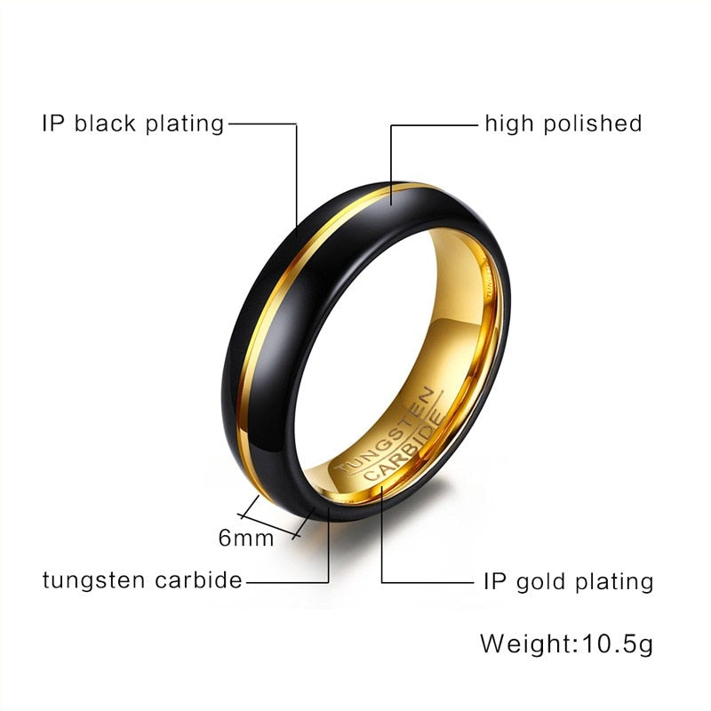Vnox Men's Thin Ring 6MM Black Tungsten Carbide Rings for Men Wedding Party Jewelry