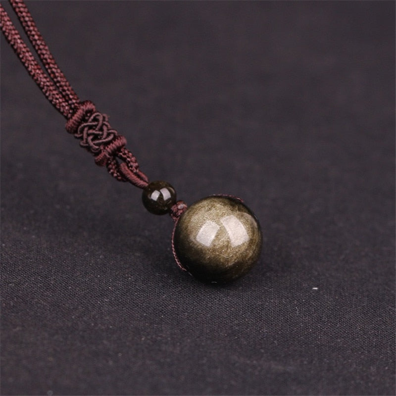 High Quality Love Jewelry Obsidian Tiger Eye Stone Beads Ball Transfer Pendant Necklace For Women Men