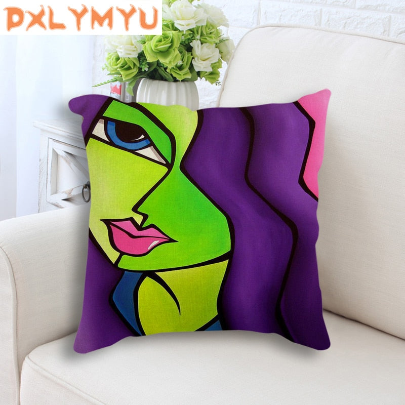 Cushion Exaggerated Woman Oil Painting Design